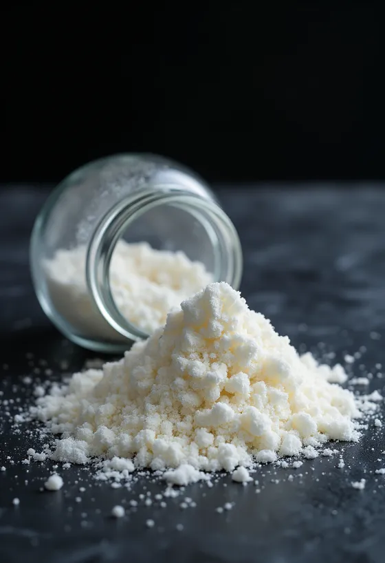 Порошок агар-агар в стеклянной емкости на светлом фоне