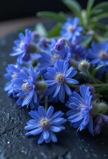 Очищенные цветы огуречной травы (бораго) на кухонной доске