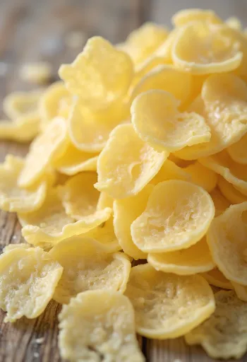 Картофельные хлопья в миске и рассыпанные на столе с деревянной ложкой