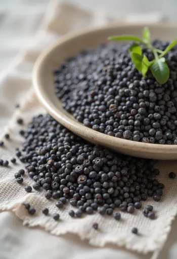 Черные семена чиа рассыпанные на белом фоне