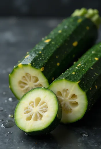 Свежий цуккини в разрезе, светлая мякоть и темная кожица