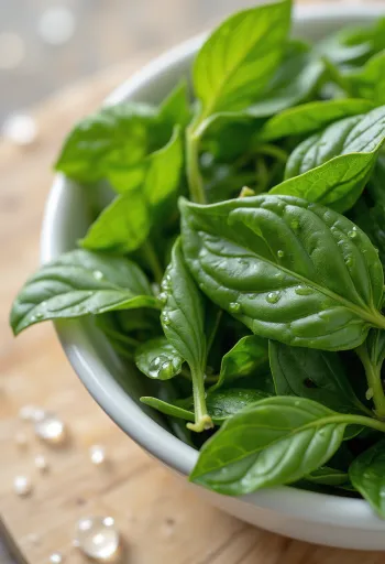 Свежие зеленые листья карри на деревянном столе и нарезанные в миске