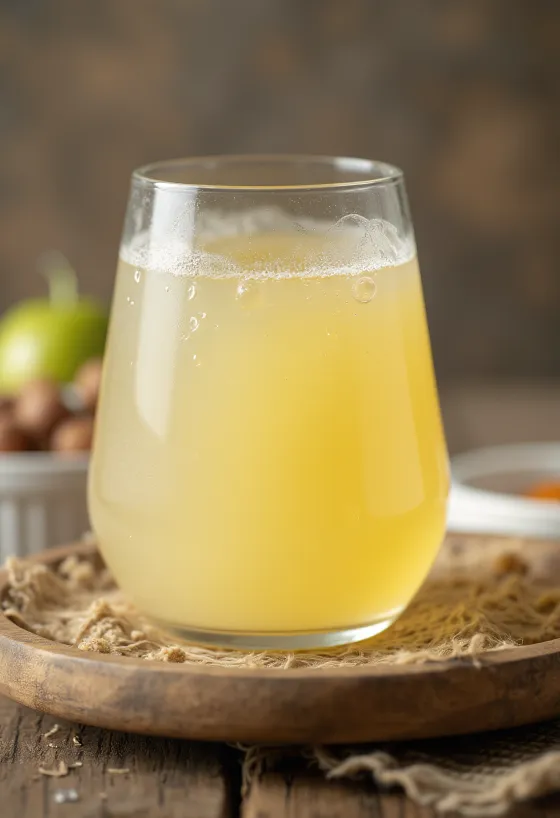 Стакан прозрачной желтоватой молочной сыворотки