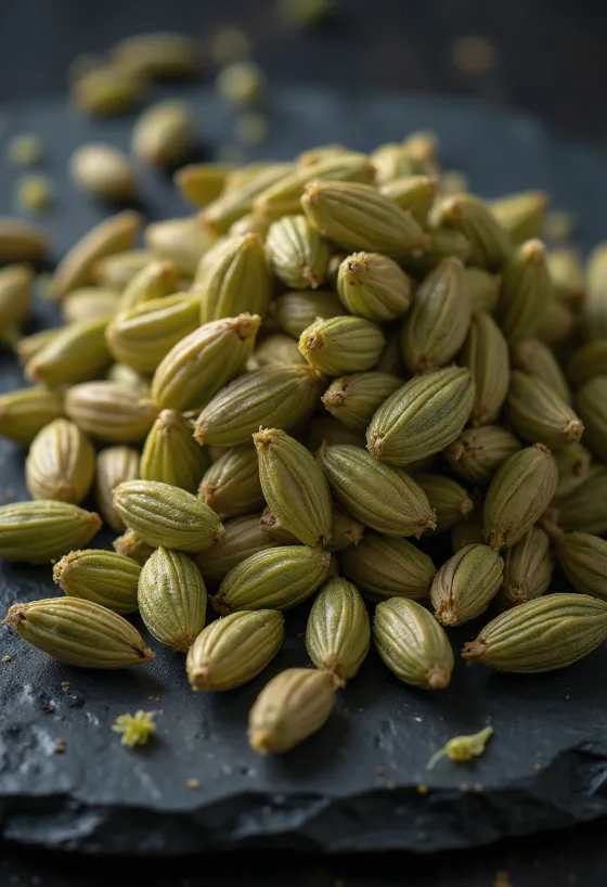 Семена фенхеля в деревянной ложке