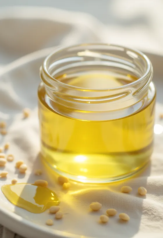 Бутылка масла белого кунжута и семена кунжута