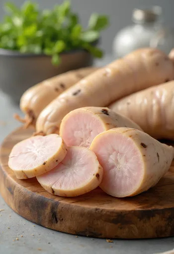 Свежий корень галангала, нарезанный кружочками в миске