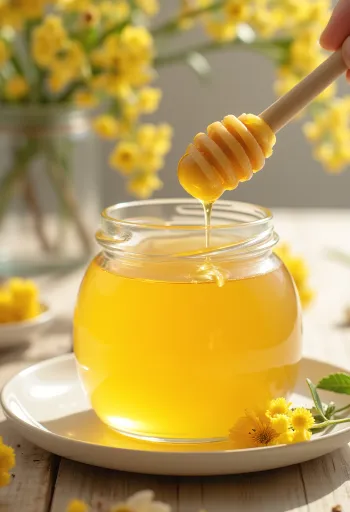 Липовый мед в банке и цветы липы