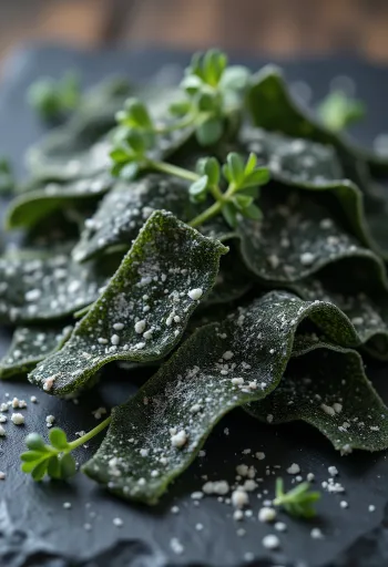 Сушеные листы водоросли комбу на деревянном фоне, часть замочена в миске