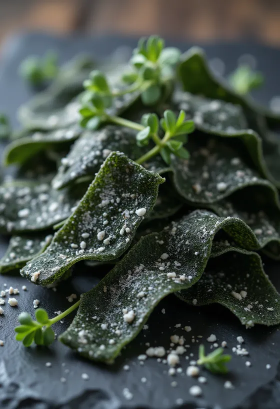 Сушеные листы водоросли комбу на деревянном фоне, часть замочена в миске