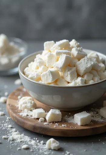 Крахмал кузу в миске и кусочки корня