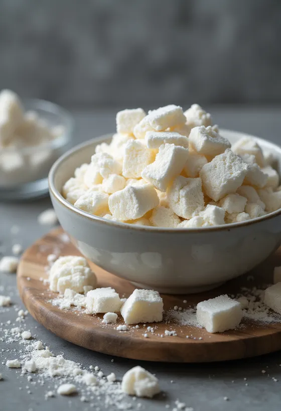 Крахмал кузу в миске и кусочки корня