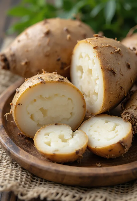 Корнеплод маланга с текстурной коричневой кожицей