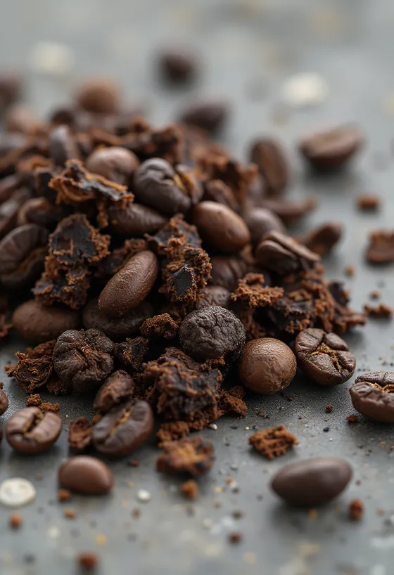 Кусочки жареного корня цикория на деревянной доске