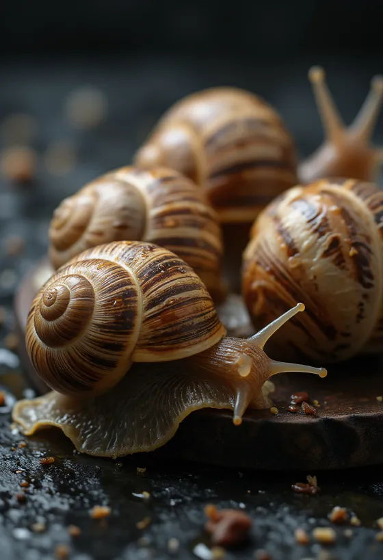 Филе виноградной улитки, изысканно сервированное на тарелке