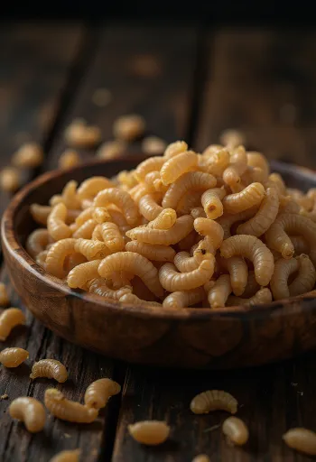 Приготовленные мучные черви, сервированные на тарелке