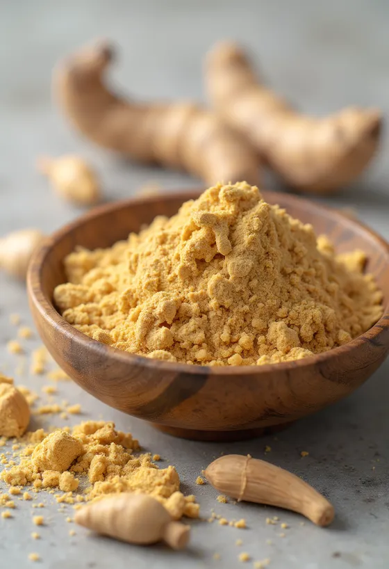 Порошок маки в баночке и свежие корни маки