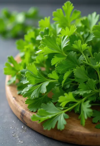 Свежая листовая петрушка на разделочной доске