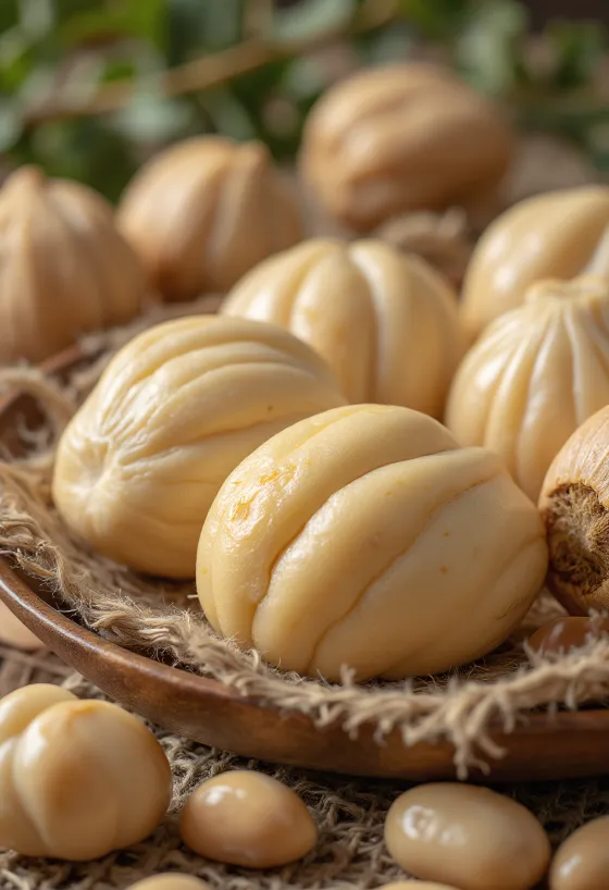 Орехи пили в скорлупе и очищенные на деревянной кухонной поверхности