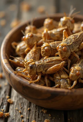 Приготовленная пищевая саранча на тарелке