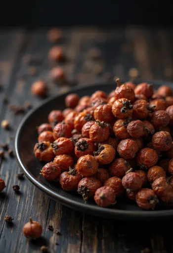 Зерна сычуаньского перца на деревянной поверхности