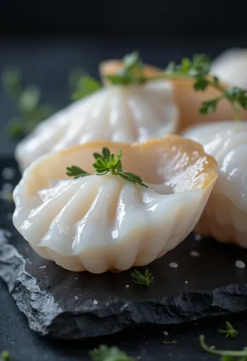 Свежее филе морского гребешка на тарелке