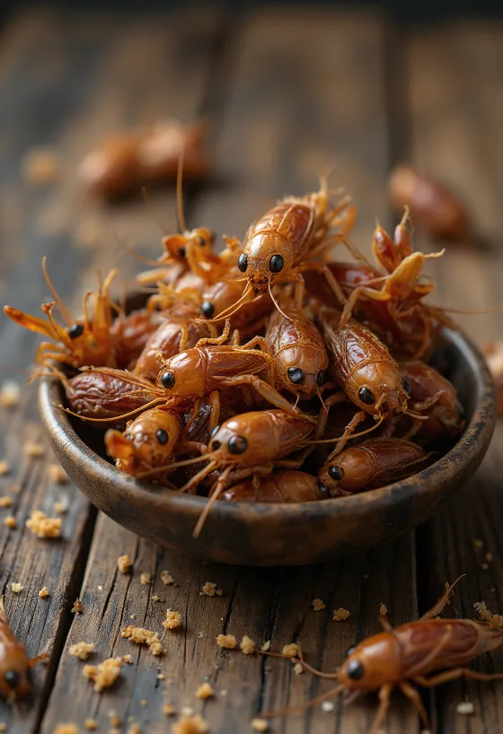 Свежее мясо пищевых сверчков, подготовленное к подаче