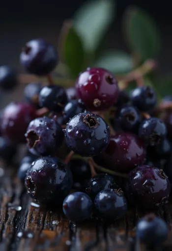 Глянцевые ягоды черной бузины крупным планом