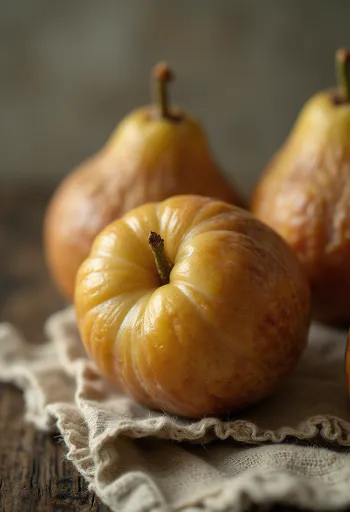 Разрезанная и целая мушмула с коричневой кожей, желейной мякотью на дереве