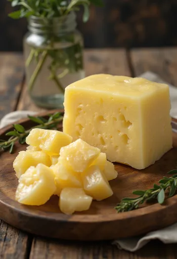 Кусочки сырого говяжьего жира в миске