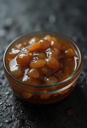 Устричный соус в миске, рядом устрицы, соевый соус и сахар