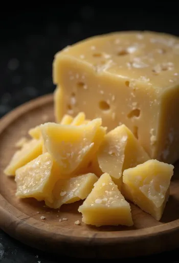 Нарезанный и натертый сыр Пармезан на деревянной доске