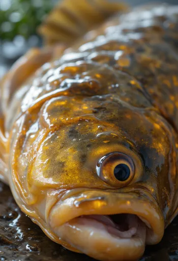 Свежее филе карпа с лимоном, петрушкой и чесноком на доске