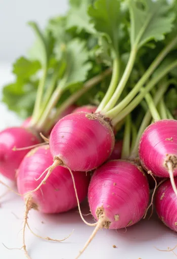 Свежий красный редис с зеленью на доске, нарезанный и целый