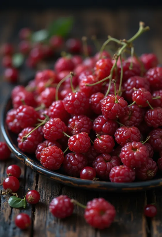 Свежие красные ягоды лимонника, целые и в разрезе