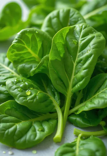 Свежие листья шпината на разделочной доске при естественном свете