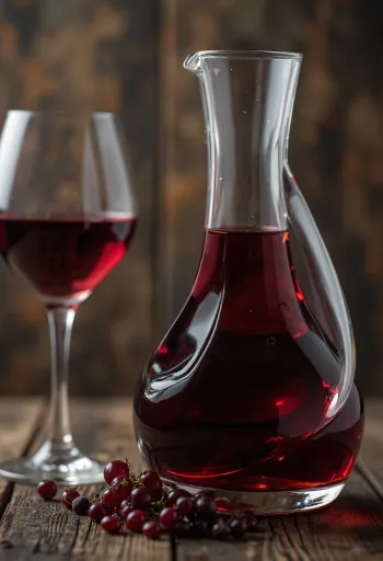 Бокал сухого красного вина, темный виноград, сусло и бочка