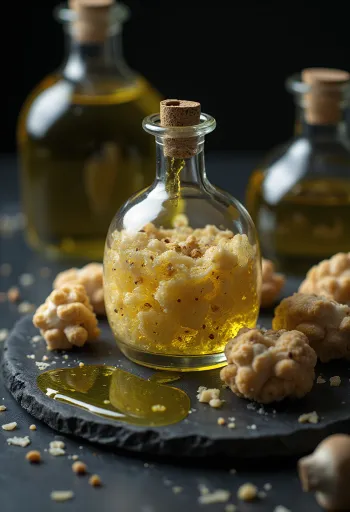 Трюфельное масло в маленькой бутылочке с ломтиками трюфеля