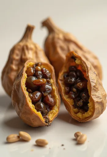 Стручки тамаринда и паста на деревянном столе