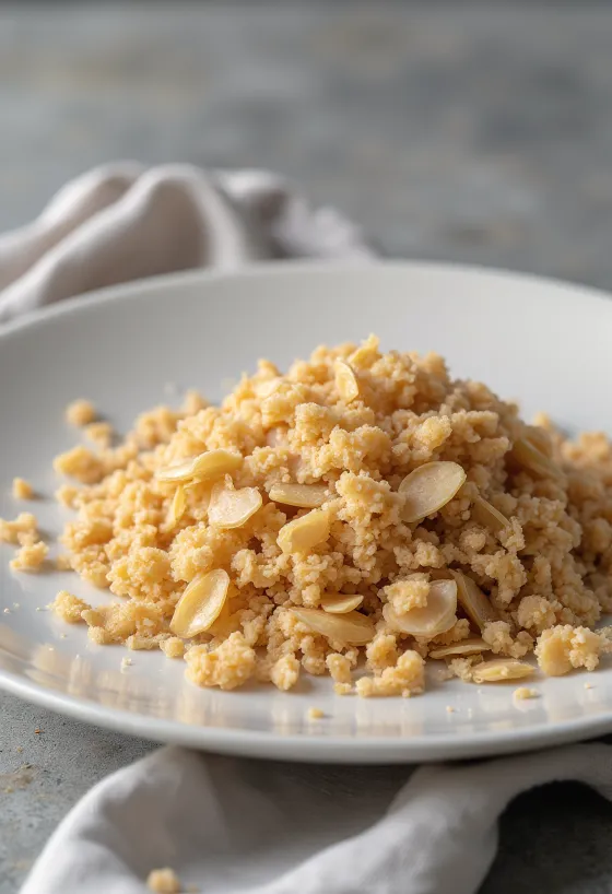 Отруби полбы в керамической миске и рассыпанные на деревянном столе