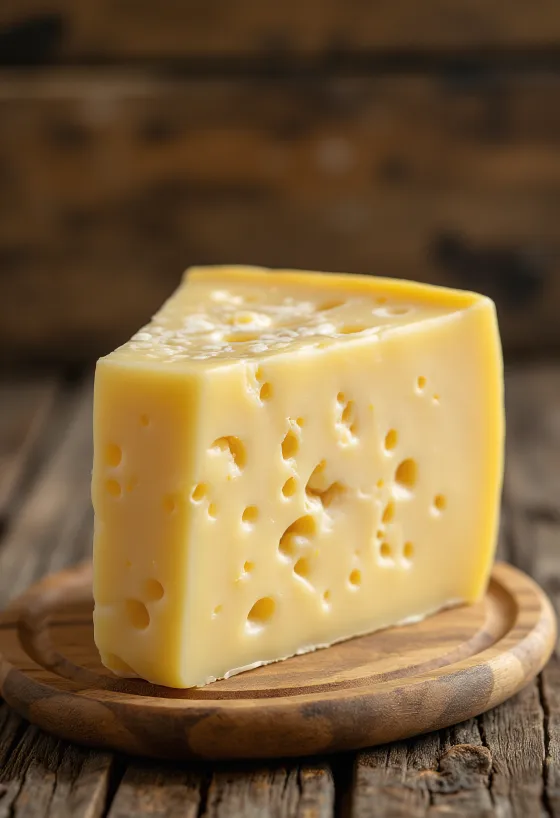 Кусок полутвердого сыра Трапписта на доске