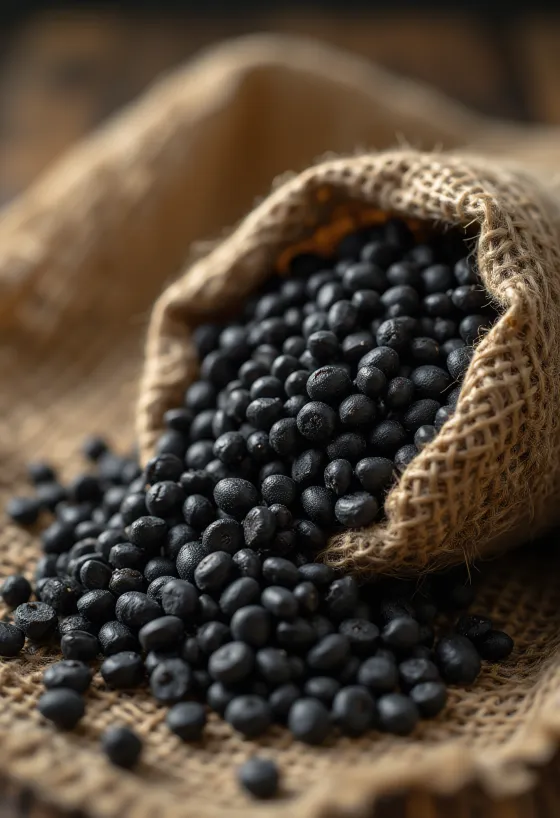 Сушеные зерна урад дала (черного маша) с текстурной поверхностью