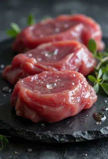 Сырое филе дикой утки с пряностями на деревянной доске