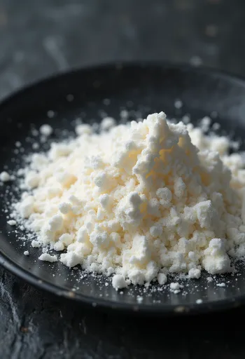 Порошок ксантановой камеди в маленькой миске с ложкой на светлом фоне