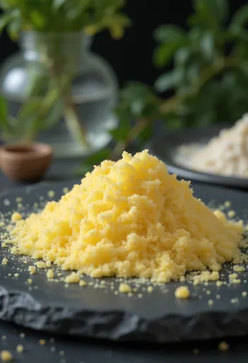 Порошок желатина в маленькой миске с деревянной ложкой