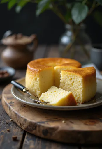 Мягкий и легкий японский чизкейк, посыпанный сахарной пудрой