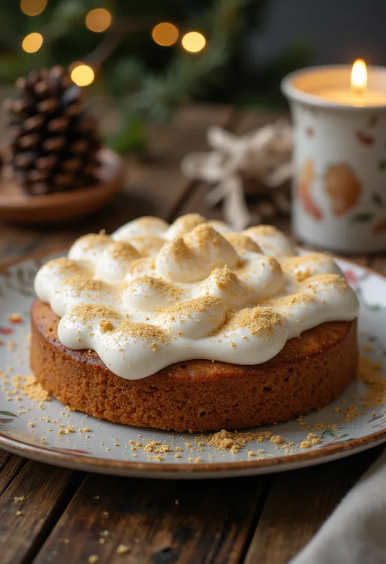 Рождественский пряный торт, украшенный корицей и золотой пыльцой