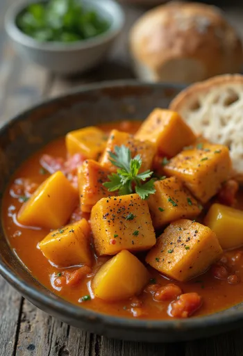 Веганское лечо с тофу при подаче