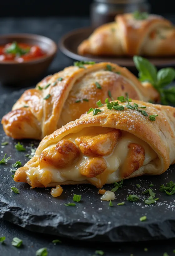 Кальцоне с куриной грудкой, с золотистой корочкой, с начинкой из куриной грудки и сыра