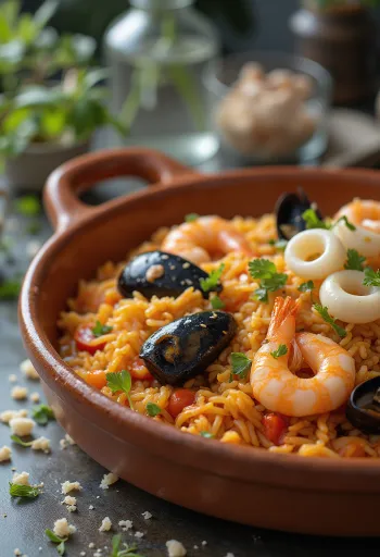 Рис с морепродуктами при подаче