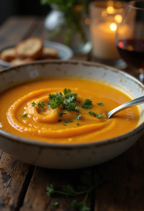 Морковный суп с имбирем, кокосовым молоком и кориандром